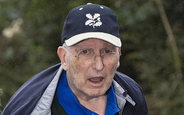 Lord Greville Janner arrives at a house after appearing at Westminster Magistrates' Court in London
